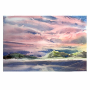 Watercolour Red Sky over the Bay - Archival Print