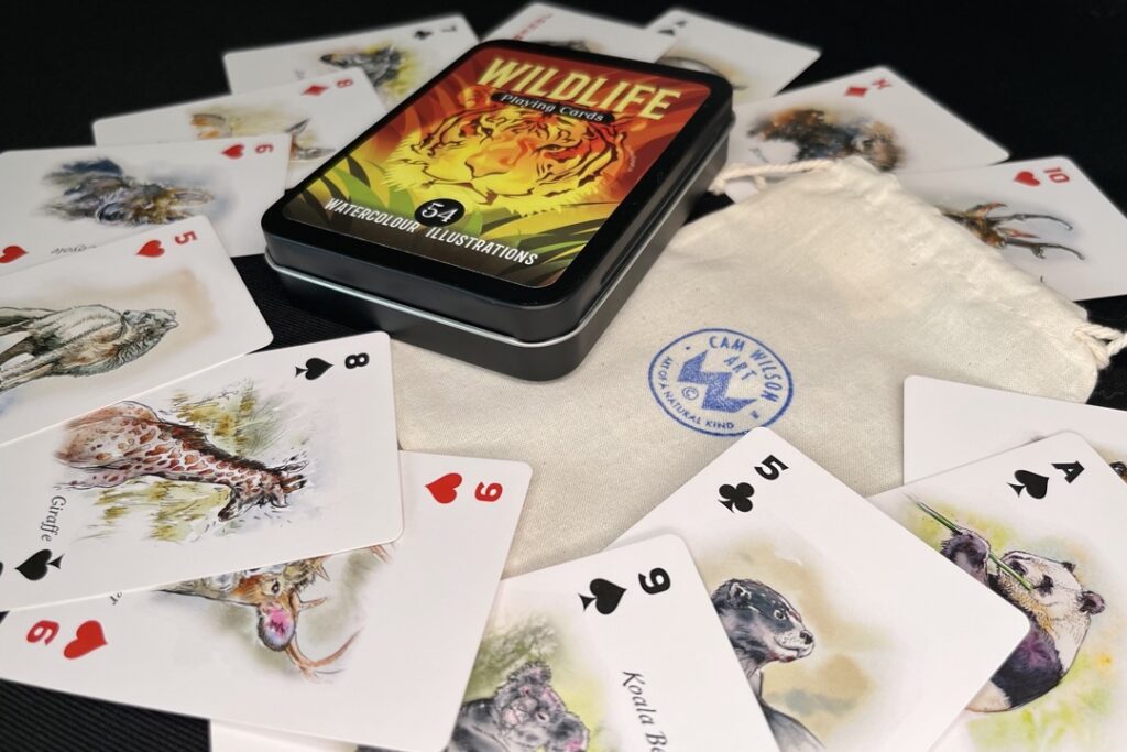 some of the illustrated wildlife playing cards and gift case