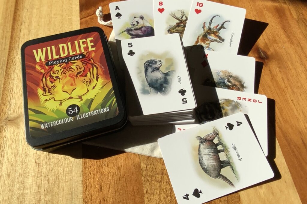 some of the illustrated wildlife playing cards and gift case