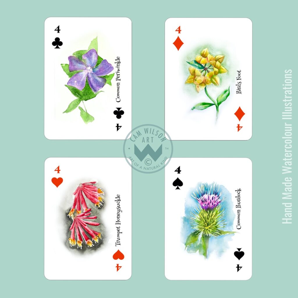 wildflower illustrated playing cards - perwinkle