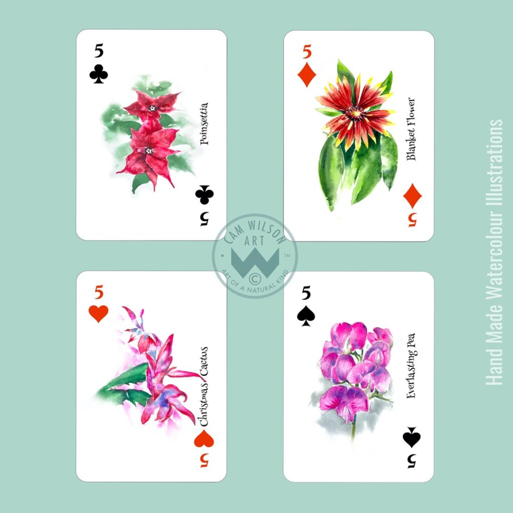 wildflower illustrated playing cards - poinsetta